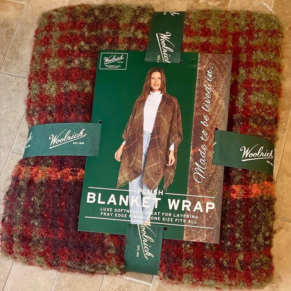 Woolrich Multicolor Plush Blanket Travel Wrap BURGUNDY,BROWN AND OLIVE